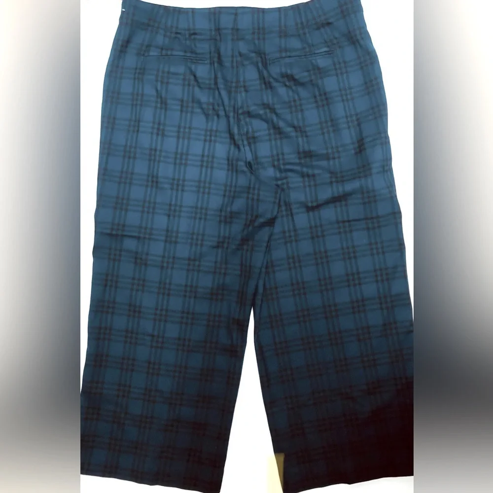 Ann Taylor Pants Women's 18 Green Black Plaid Wide Leg Ankle Crop Check Trousers